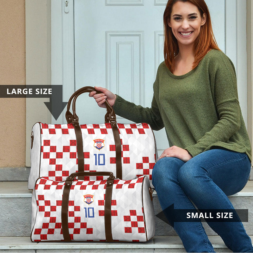 Custom Croatia National Football Travel Bag Red Checkerboard Glagolitic Script Geometric Pattern Art