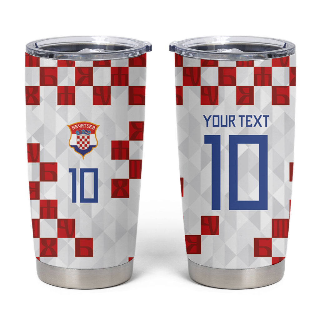 Custom Croatia National Football Tumbler Cup Red Checkerboard Glagolitic Script Geometric Pattern Art