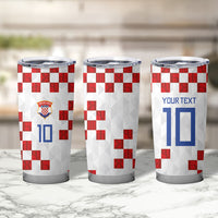 Custom Croatia National Football Tumbler Cup Red Checkerboard Glagolitic Script Geometric Pattern Art