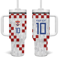 Custom Croatia National Football Tumbler With Handle Red Checkerboard Glagolitic Script Geometric Pattern Art
