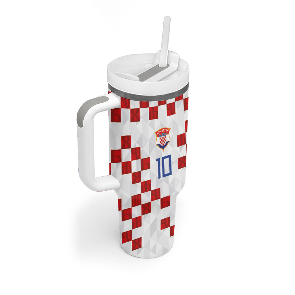 Custom Croatia National Football Tumbler With Handle Red Checkerboard Glagolitic Script Geometric Pattern Art