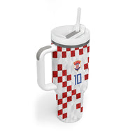 Custom Croatia National Football Tumbler With Handle Red Checkerboard Glagolitic Script Geometric Pattern Art