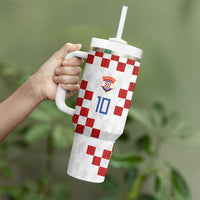 Custom Croatia National Football Tumbler With Handle Red Checkerboard Glagolitic Script Geometric Pattern Art