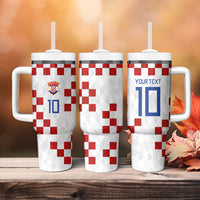 Custom Croatia National Football Tumbler With Handle Red Checkerboard Glagolitic Script Geometric Pattern Art