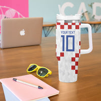 Custom Croatia National Football Tumbler With Handle Red Checkerboard Glagolitic Script Geometric Pattern Art