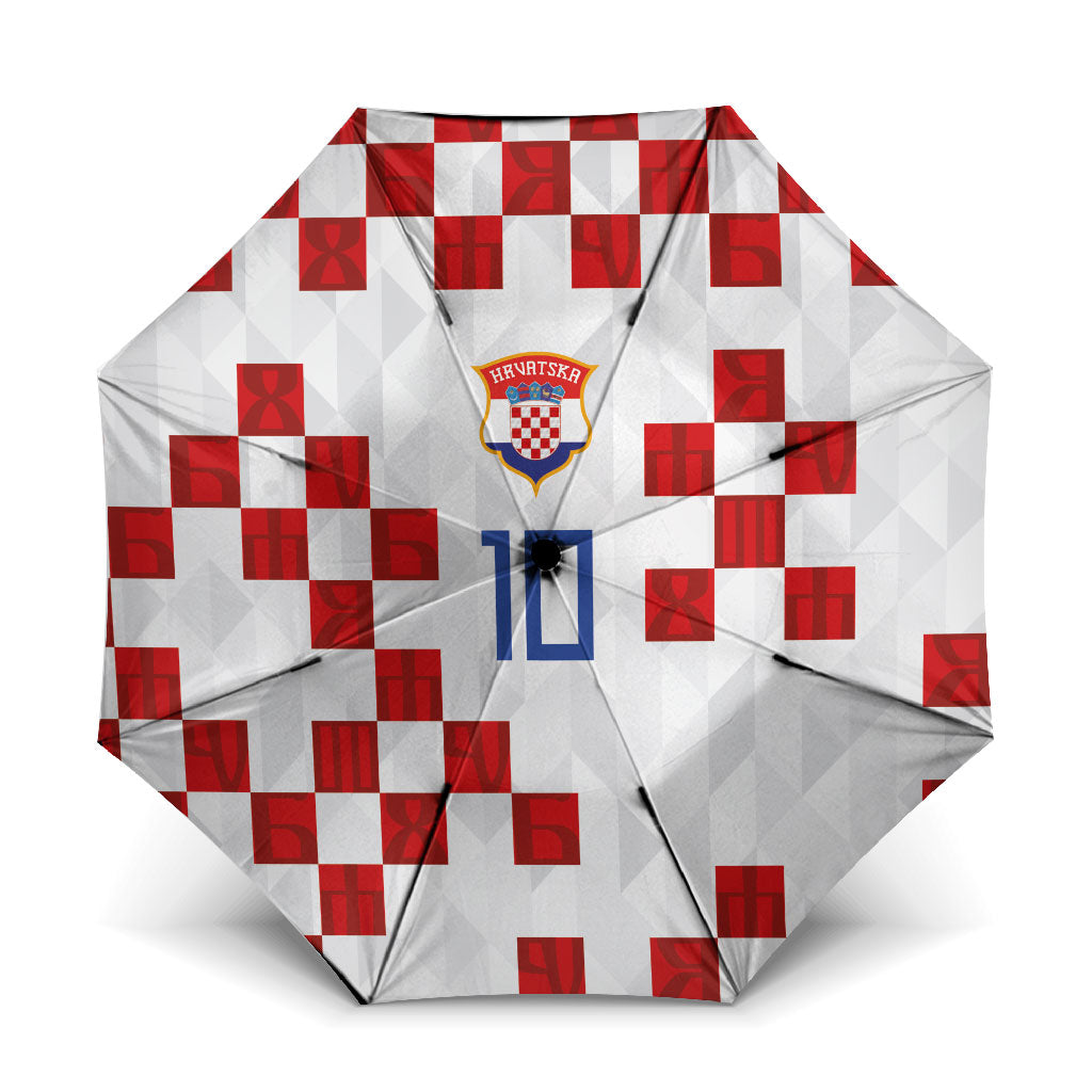 Custom Croatia National Football Umbrella Red Checkerboard Glagolitic Script Geometric Pattern Art