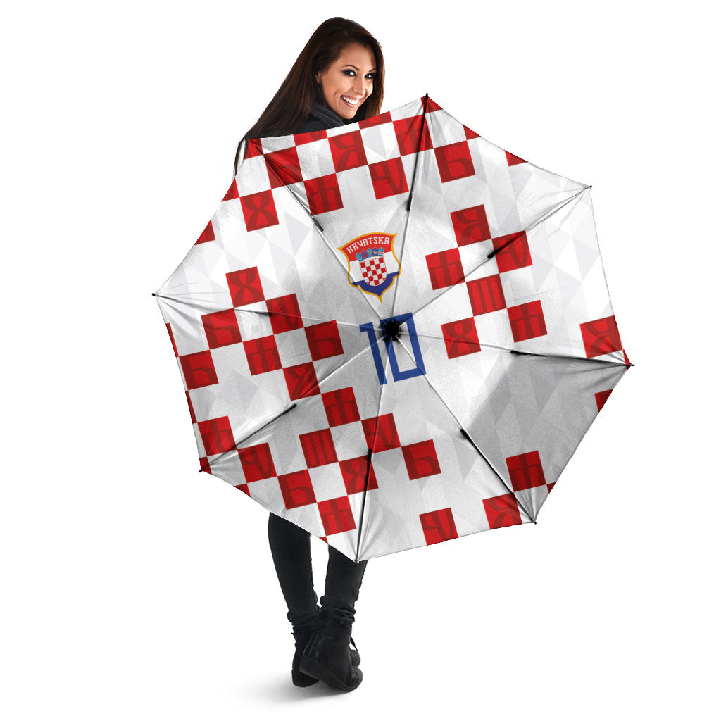 Custom Croatia National Football Umbrella Red Checkerboard Glagolitic Script Geometric Pattern Art