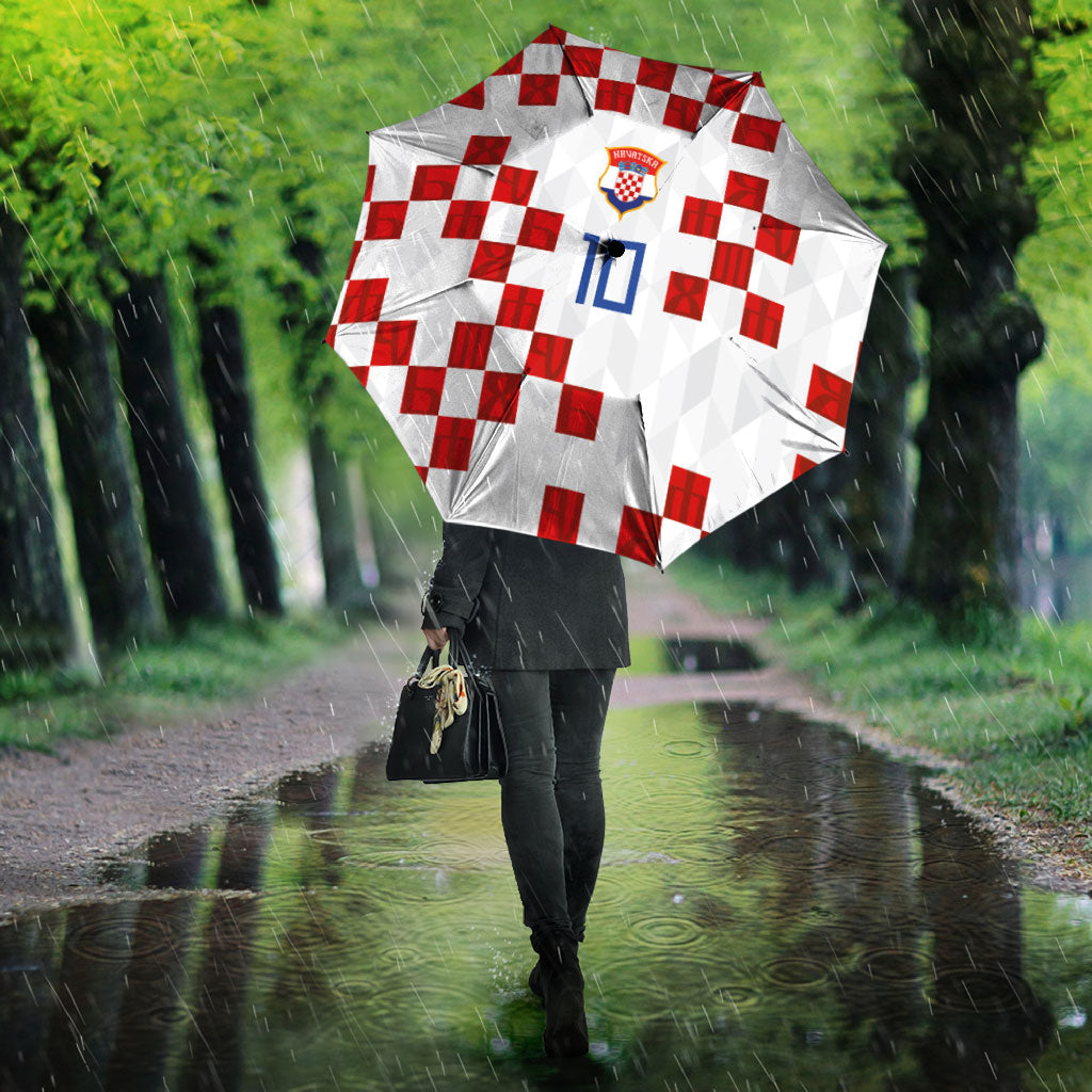 Custom Croatia National Football Umbrella Red Checkerboard Glagolitic Script Geometric Pattern Art