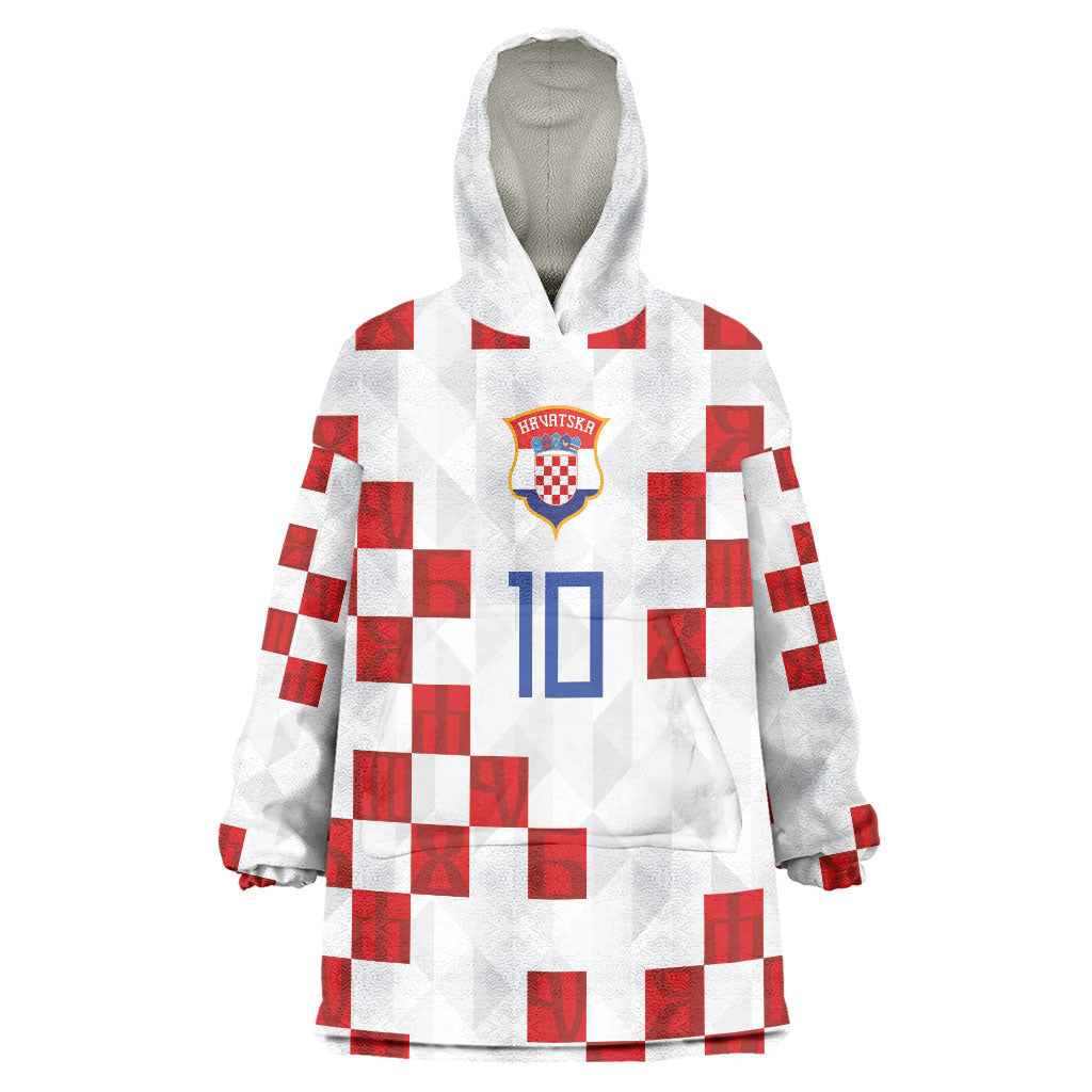 Custom Croatia National Football Wearable Blanket Hoodie Red Checkerboard Glagolitic Script Geometric Pattern Art