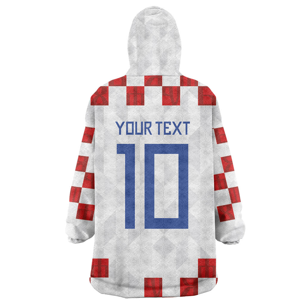 Custom Croatia National Football Wearable Blanket Hoodie Red Checkerboard Glagolitic Script Geometric Pattern Art