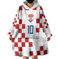 Custom Croatia National Football Wearable Blanket Hoodie Red Checkerboard Glagolitic Script Geometric Pattern Art