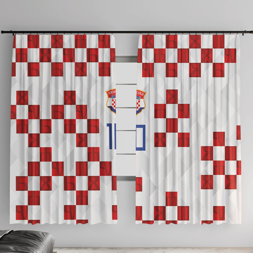 Custom Croatia National Football Window Curtain Red Checkerboard Glagolitic Script Geometric Pattern Art