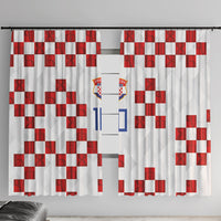 Custom Croatia National Football Window Curtain Red Checkerboard Glagolitic Script Geometric Pattern Art