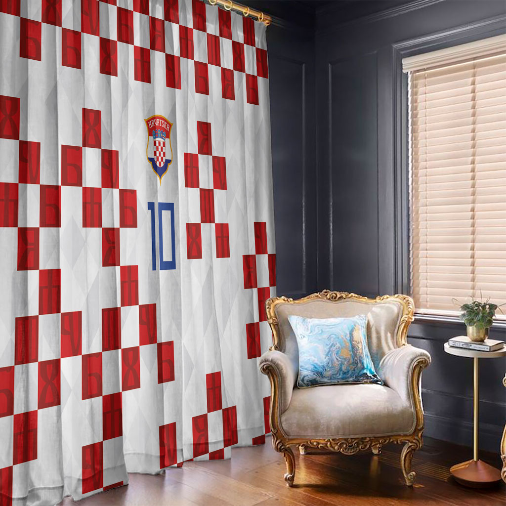 Custom Croatia National Football Window Curtain Red Checkerboard Glagolitic Script Geometric Pattern Art