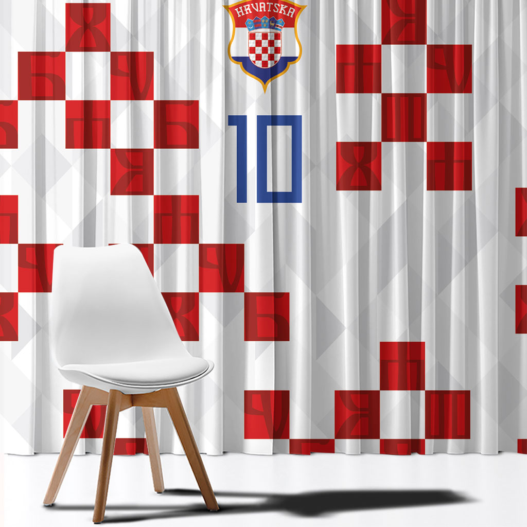 Custom Croatia National Football Window Curtain Red Checkerboard Glagolitic Script Geometric Pattern Art