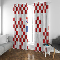 Custom Croatia National Football Window Curtain Red Checkerboard Glagolitic Script Geometric Pattern Art