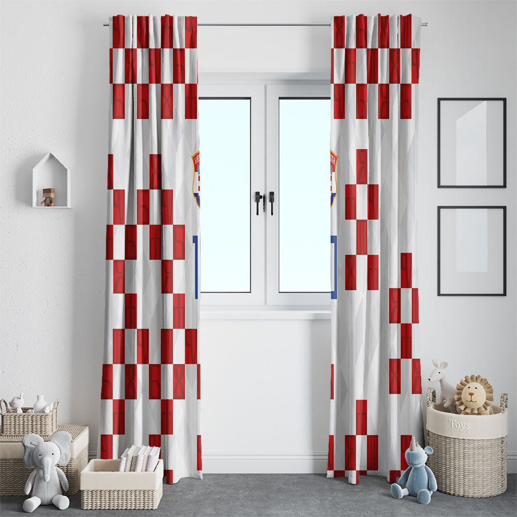 Custom Croatia National Football Window Curtain Red Checkerboard Glagolitic Script Geometric Pattern Art