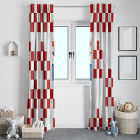Custom Croatia National Football Window Curtain Red Checkerboard Glagolitic Script Geometric Pattern Art