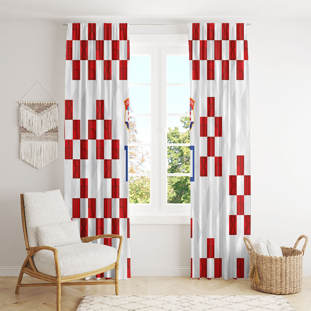 Custom Croatia National Football Window Curtain Red Checkerboard Glagolitic Script Geometric Pattern Art