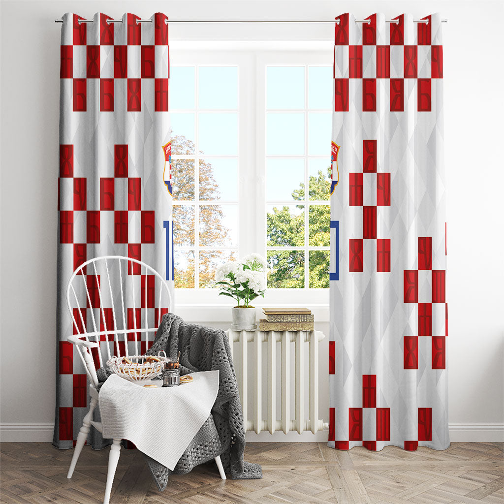 Custom Croatia National Football Window Curtain Red Checkerboard Glagolitic Script Geometric Pattern Art