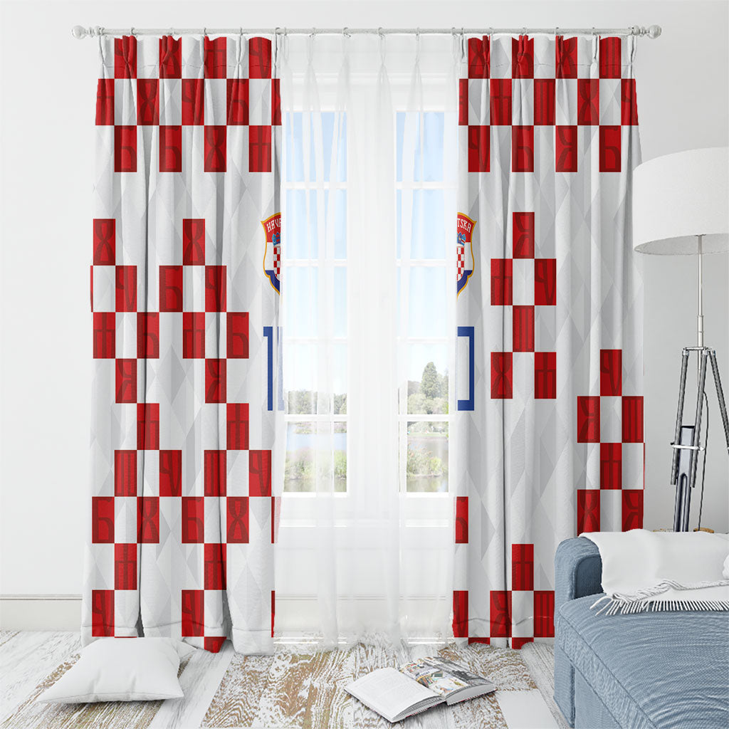 Custom Croatia National Football Window Curtain Red Checkerboard Glagolitic Script Geometric Pattern Art