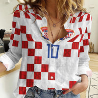 Custom Croatia National Football Women Casual Shirt Red Checkerboard Glagolitic Script Geometric Pattern Art