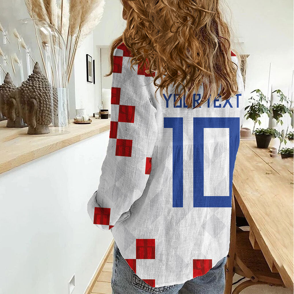 Custom Croatia National Football Women Casual Shirt Red Checkerboard Glagolitic Script Geometric Pattern Art