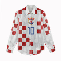 Custom Croatia National Football Women Casual Shirt Red Checkerboard Glagolitic Script Geometric Pattern Art