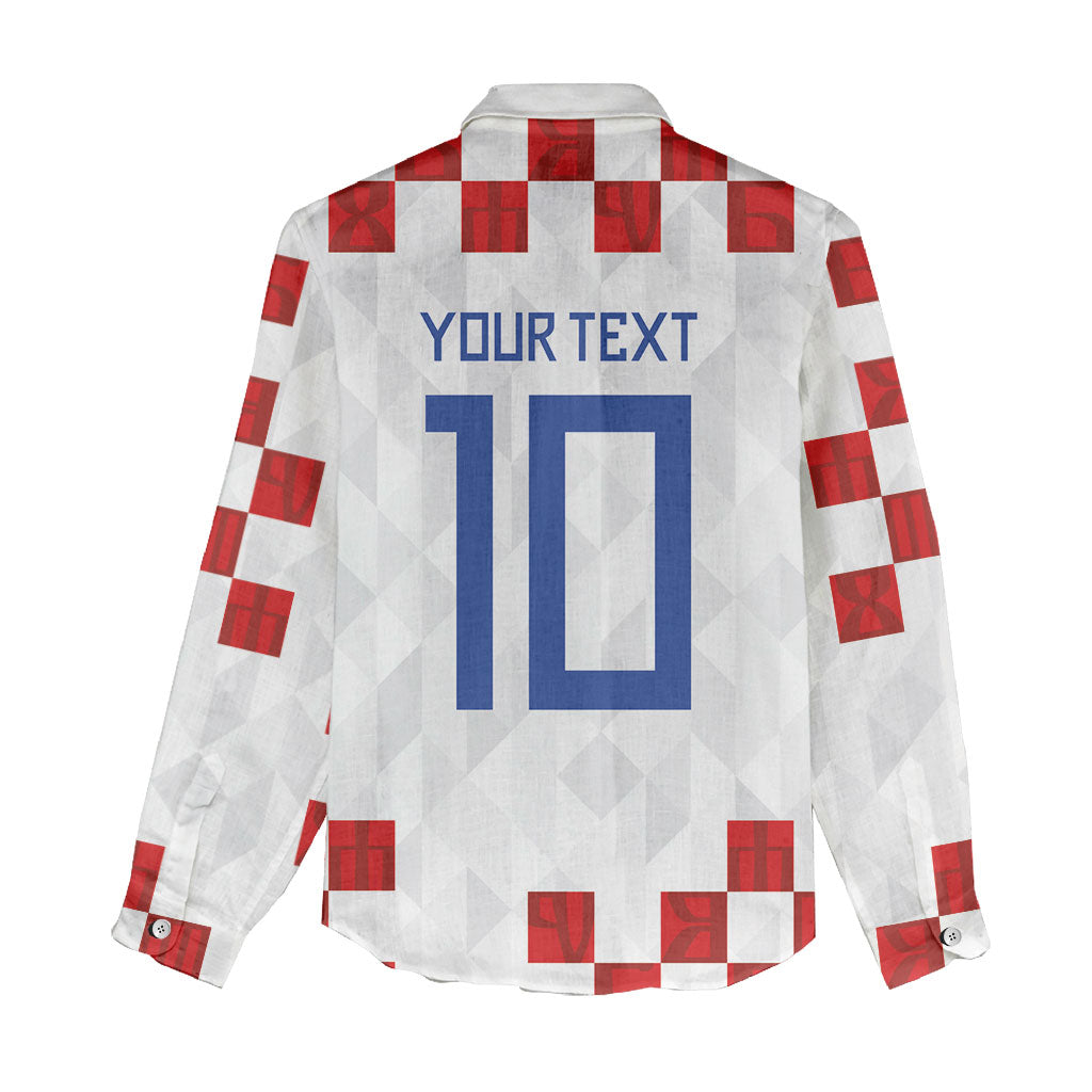 Custom Croatia National Football Women Casual Shirt Red Checkerboard Glagolitic Script Geometric Pattern Art