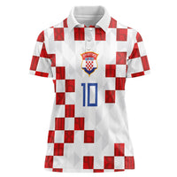 Custom Croatia National Football Women Polo Shirt Red Checkerboard Glagolitic Script Geometric Pattern Art