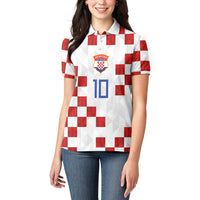 Custom Croatia National Football Women Polo Shirt Red Checkerboard Glagolitic Script Geometric Pattern Art