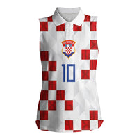 Custom Croatia National Football Women Sleeveless Polo Shirt Red Checkerboard Glagolitic Script Geometric Pattern Art