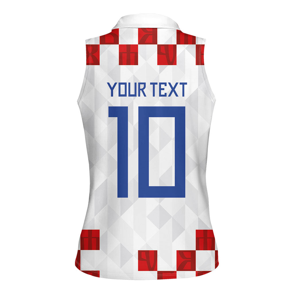 Custom Croatia National Football Women Sleeveless Polo Shirt Red Checkerboard Glagolitic Script Geometric Pattern Art
