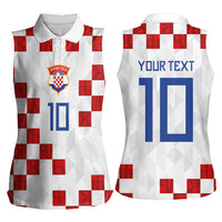 Custom Croatia National Football Women Sleeveless Polo Shirt Red Checkerboard Glagolitic Script Geometric Pattern Art