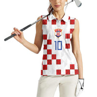 Custom Croatia National Football Women Sleeveless Polo Shirt Red Checkerboard Glagolitic Script Geometric Pattern Art