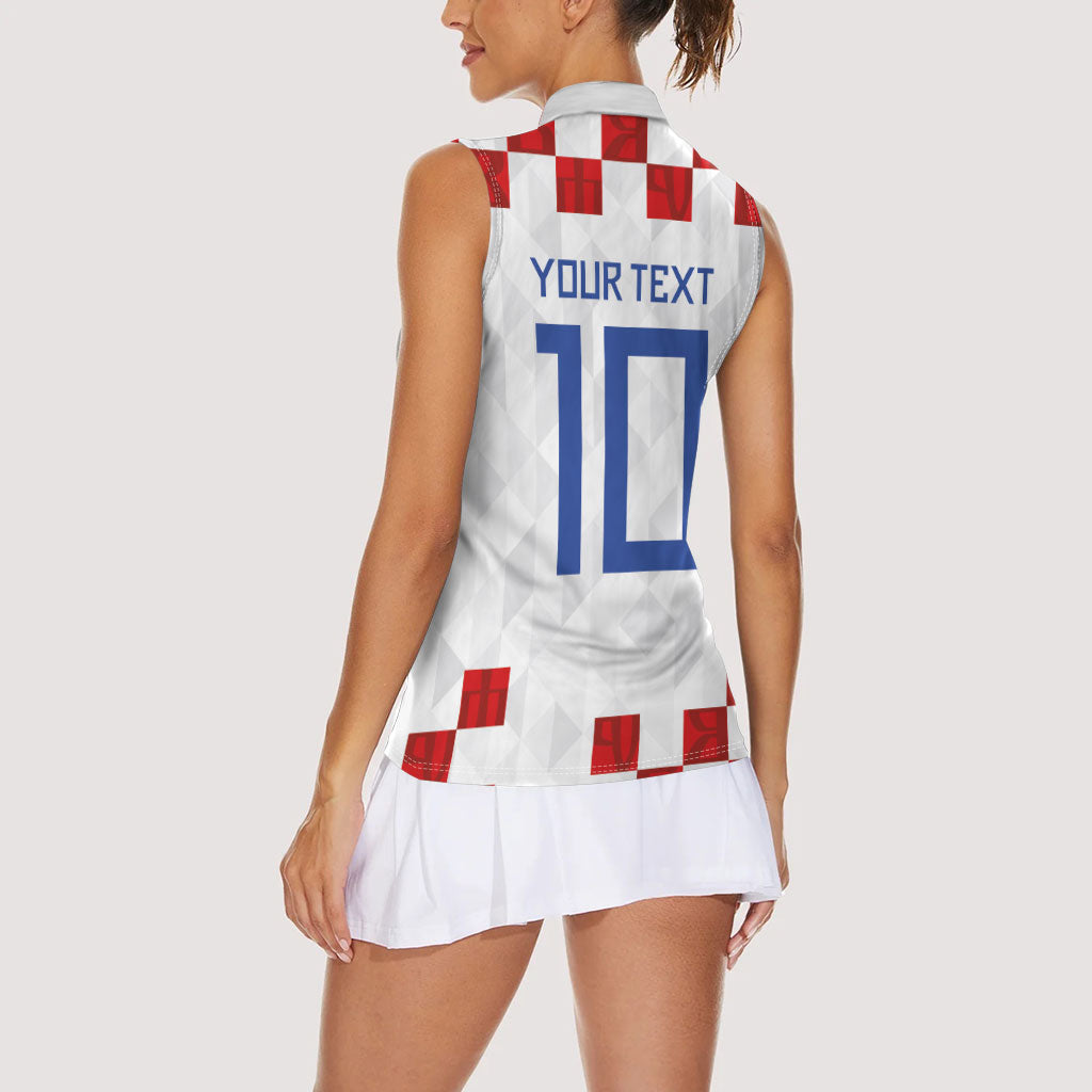 Custom Croatia National Football Women Sleeveless Polo Shirt Red Checkerboard Glagolitic Script Geometric Pattern Art