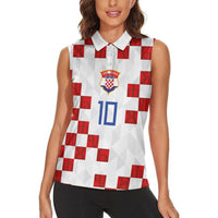 Custom Croatia National Football Women Sleeveless Polo Shirt Red Checkerboard Glagolitic Script Geometric Pattern Art