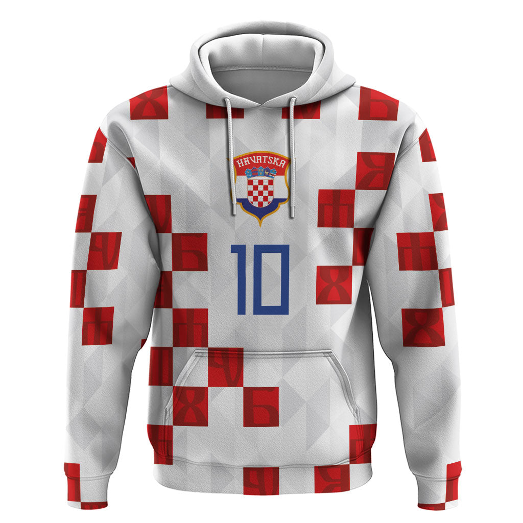 Custom Croatia National Football Zip Hoodie Red Checkerboard Glagolitic Script Geometric Pattern Art