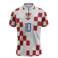 Custom Croatia National Football Zipper Polo Shirt Red Checkerboard Glagolitic Script Geometric Pattern Art