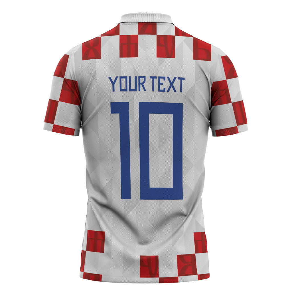 Custom Croatia National Football Zipper Polo Shirt Red Checkerboard Glagolitic Script Geometric Pattern Art