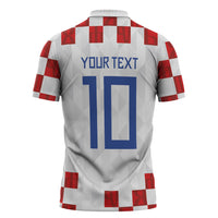 Custom Croatia National Football Zipper Polo Shirt Red Checkerboard Glagolitic Script Geometric Pattern Art