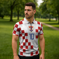 Custom Croatia National Football Zipper Polo Shirt Red Checkerboard Glagolitic Script Geometric Pattern Art