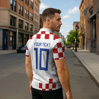 Custom Croatia National Football Zipper Polo Shirt Red Checkerboard Glagolitic Script Geometric Pattern Art