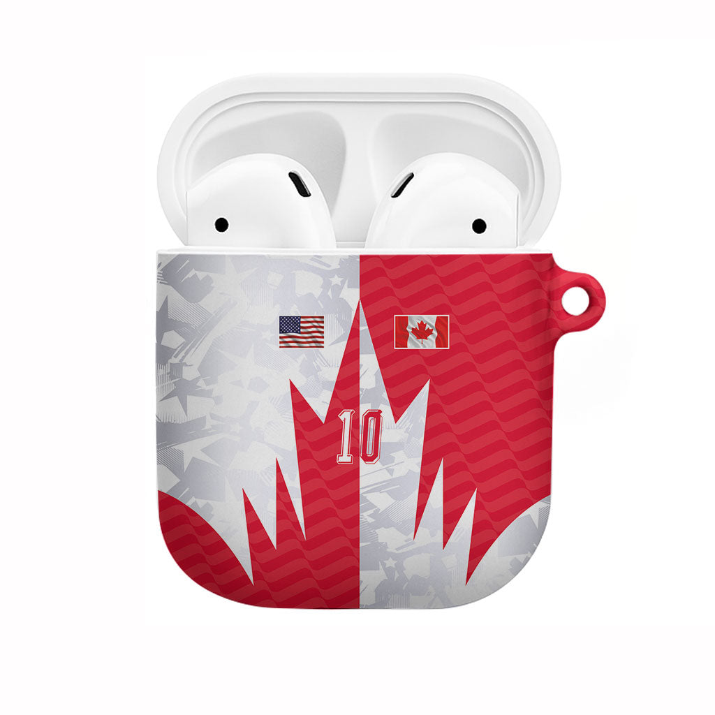 Custom USA and Canada National Football AirPods Case Maple Leaf Geometric and American Stripes