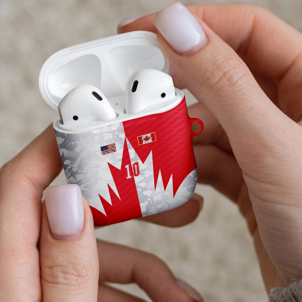 Custom USA and Canada National Football AirPods Case Maple Leaf Geometric and American Stripes