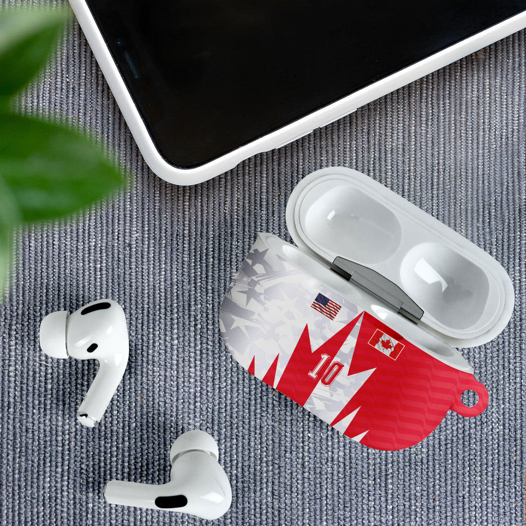 Custom USA and Canada National Football AirPods Case Maple Leaf Geometric and American Stripes
