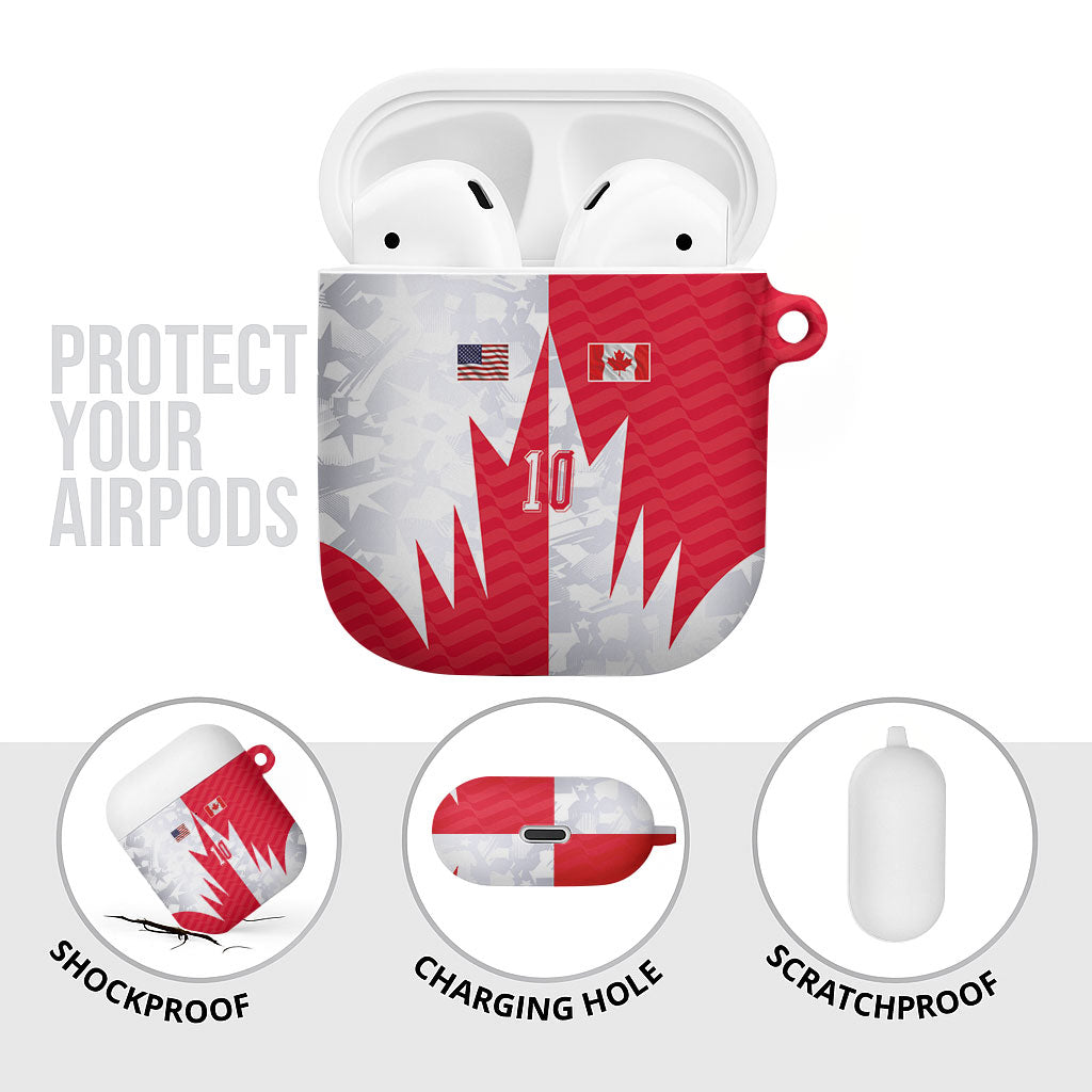 Custom USA and Canada National Football AirPods Case Maple Leaf Geometric and American Stripes