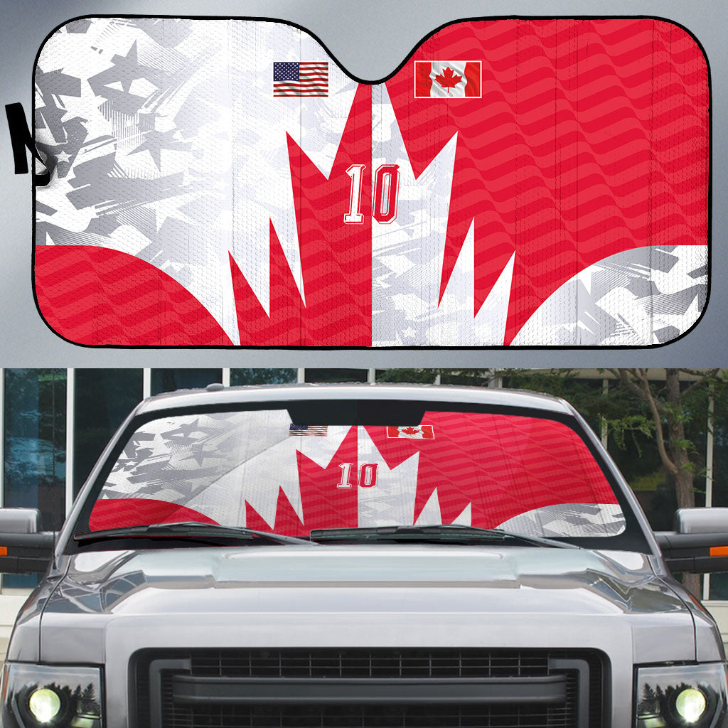 Custom USA and Canada National Football Auto Sun Shade Maple Leaf Geometric and American Stripes