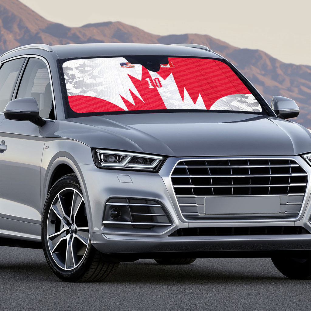 Custom USA and Canada National Football Auto Sun Shade Maple Leaf Geometric and American Stripes
