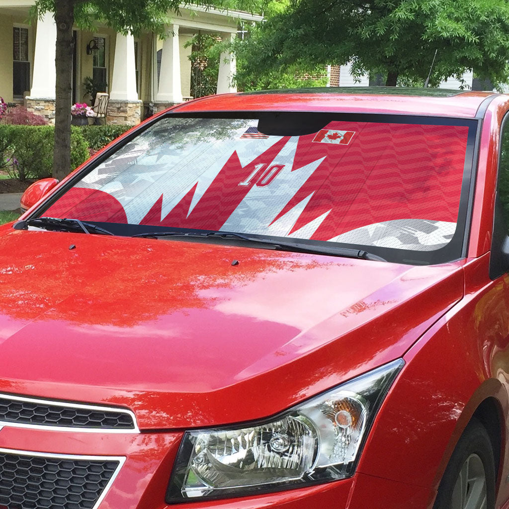 Custom USA and Canada National Football Auto Sun Shade Maple Leaf Geometric and American Stripes